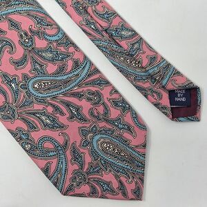 POLO RALPH LAUREN SILK TIE PINK BLUE PAISLEY VINTAGE MADE BY HAND 3.5" X 58"
